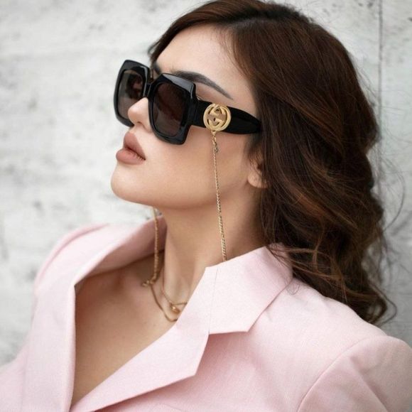 🔥 Gucci GG1022S 005 Sunglasses Black Brown Square Chain Women